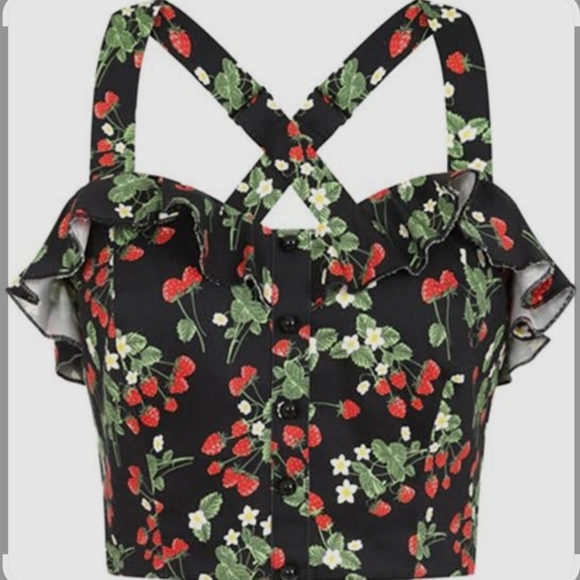Collectif Tops - COLLECTIF EMILIA WILD STRAWBERRIES  FRILL TOP SIZE SMALL
